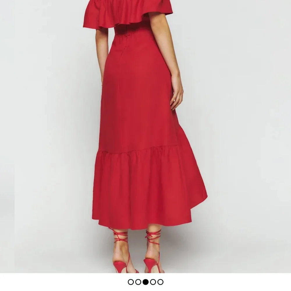 Reformation Baela Linen Dress Cherry - Size 4 - Picture 2 of 5